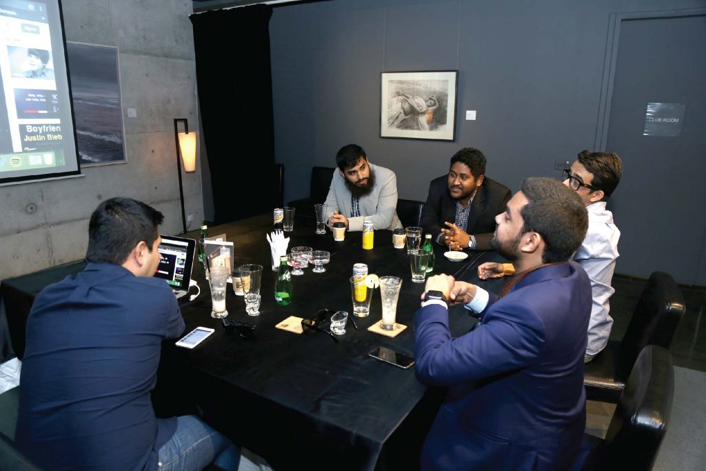 The gang getting together for karaoke. 